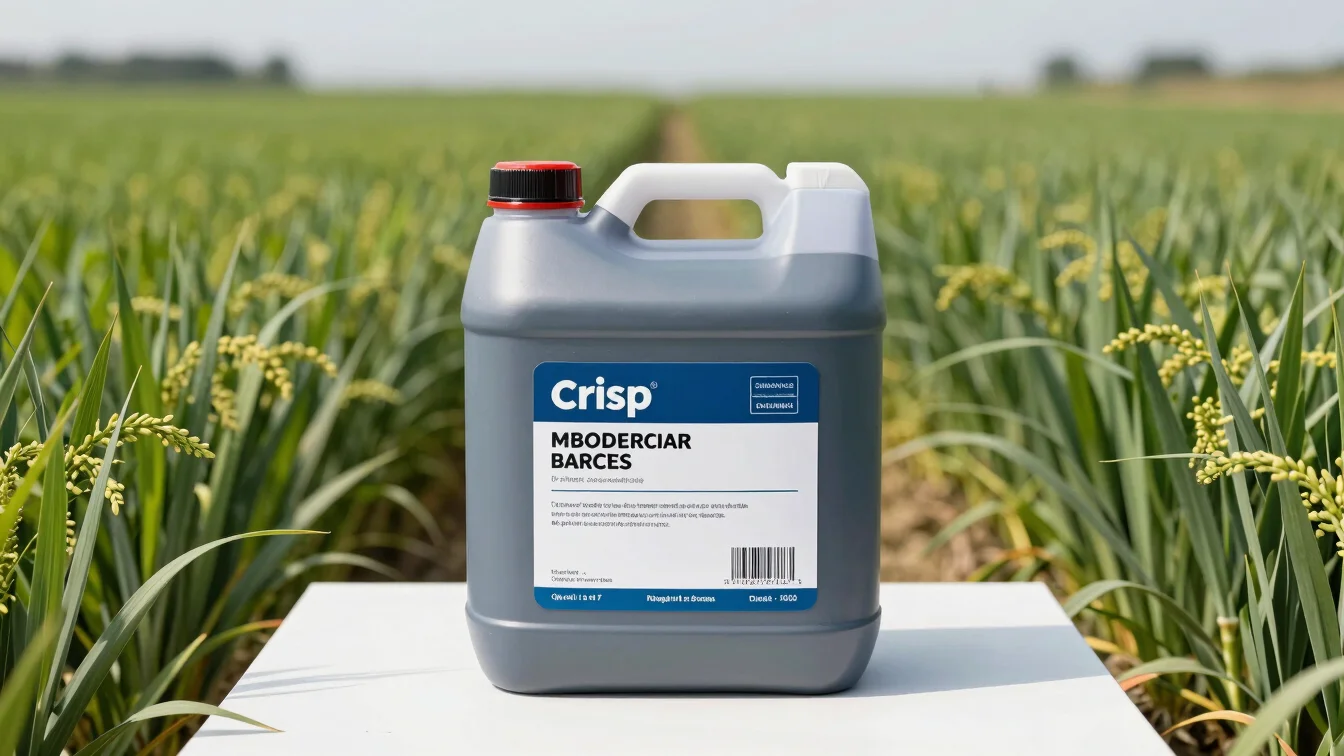 Crisp agricultural photography of professional pesticide containers in high-key studio light, technical white background
