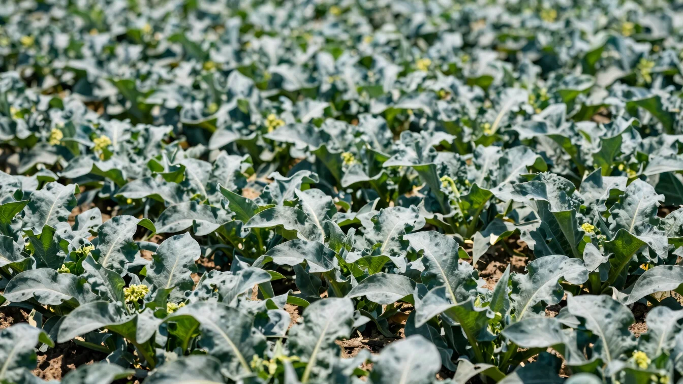 Crisp agricultural photography of healthy field crops under bright natural daylight, rich crop greens and slate tones, 3